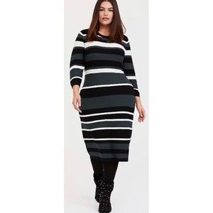 TORRID Green White Black Midi Sweater Dress
